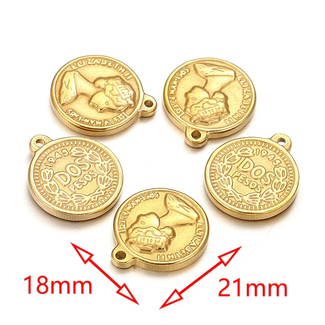Stainless Steel Coin Round Pendant Necklace With Crown Pattern And Electroplating Treatment For Ladies - Image 8
