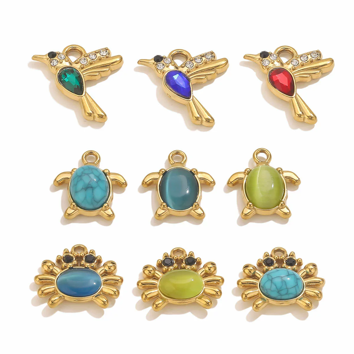 Stainless Steel Crab Turtle Bird Inlaid Stone Pendant Jewelry Accessories Electroplated - Image 4