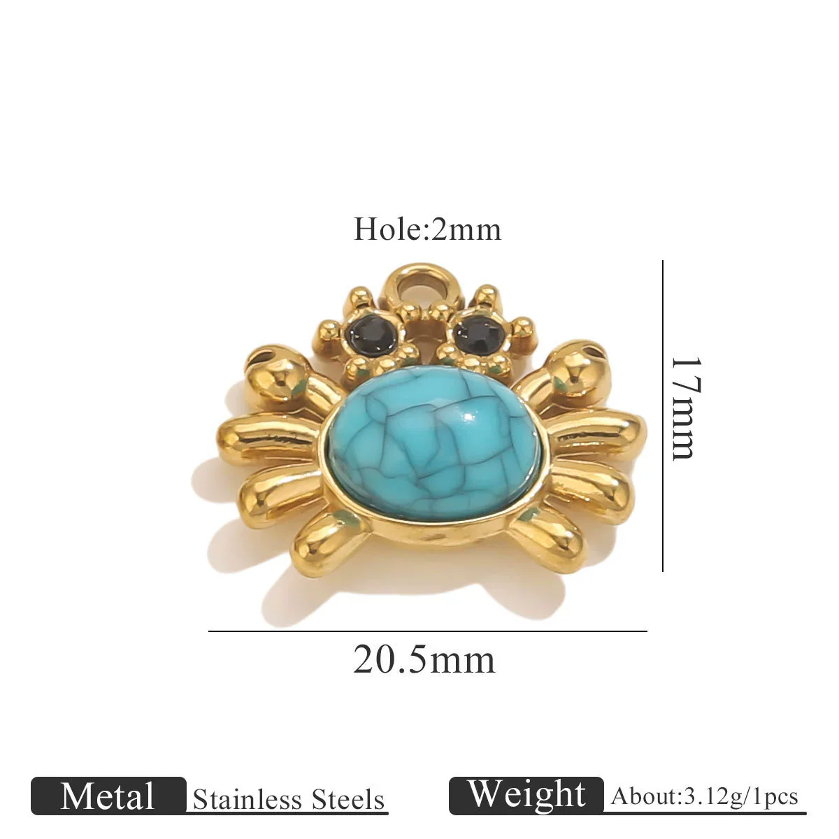 Stainless Steel Crab Turtle Bird Inlaid Stone Pendant Jewelry Accessories Electroplated - Image 7