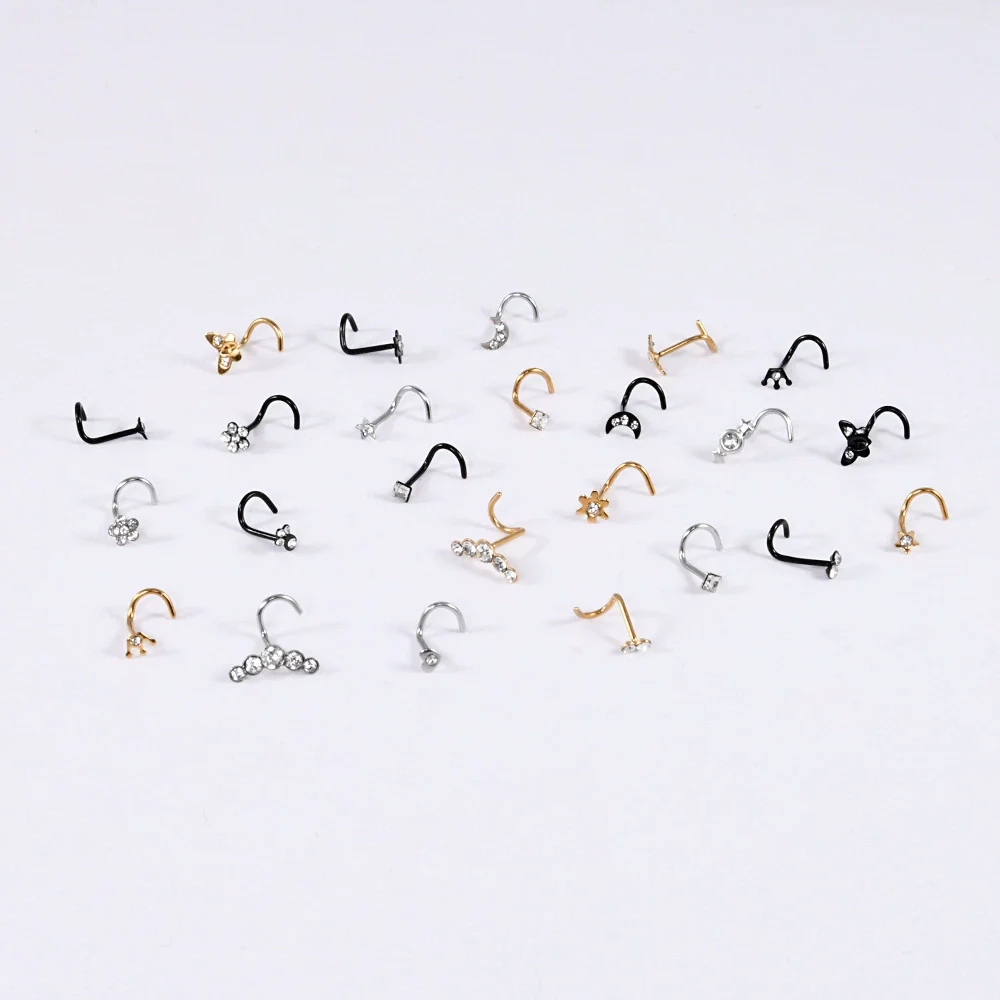 Stainless Steel Crown Heart Shape Nose Ring Sshaped Curved Rod Fivestar Love Czech Diamond Piercing Jewelry Electroplated - Image 2
