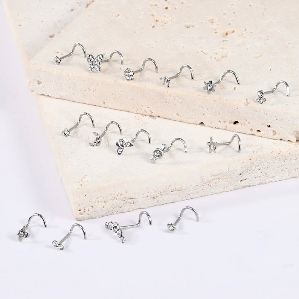 Stainless Steel Crown Heart Shape Nose Ring Sshaped Curved Rod Fivestar Love Czech Diamond Piercing Jewelry Electroplated - Image 3