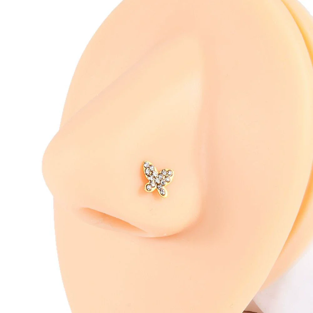 Stainless Steel Crown Heart Shape Nose Ring Sshaped Curved Rod Fivestar Love Czech Diamond Piercing Jewelry Electroplated - Image 5