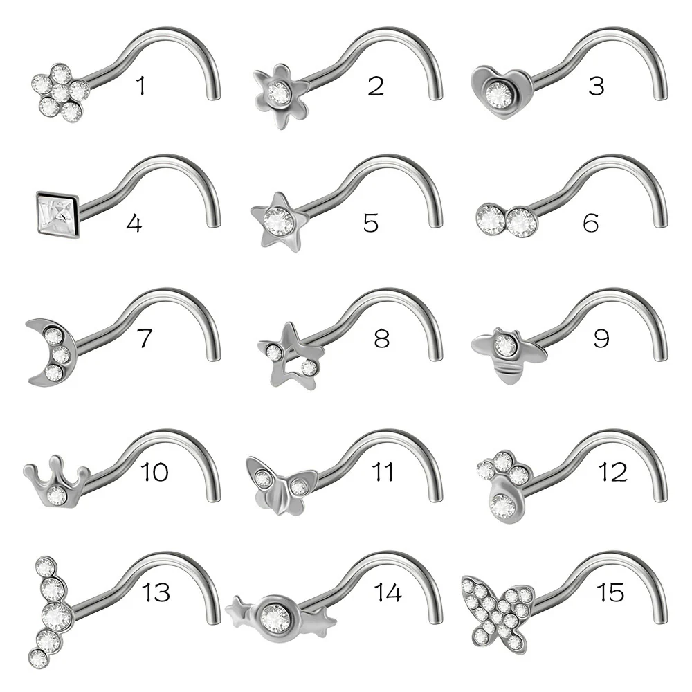 Stainless Steel Crown Heart Shape Nose Ring Sshaped Curved Rod Fivestar Love Czech Diamond Piercing Jewelry Electroplated - Image 6