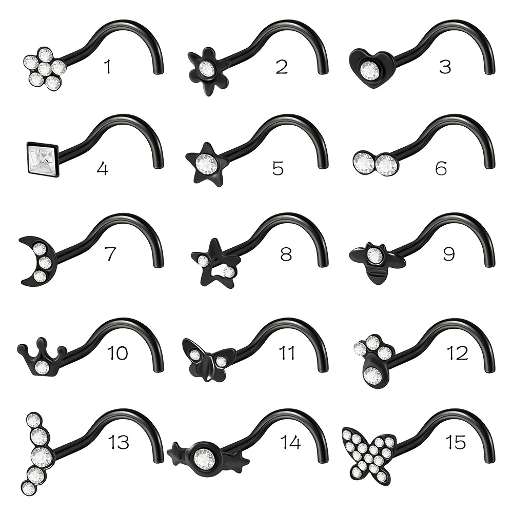 Stainless Steel Crown Heart Shape Nose Ring Sshaped Curved Rod Fivestar Love Czech Diamond Piercing Jewelry Electroplated - Image 7