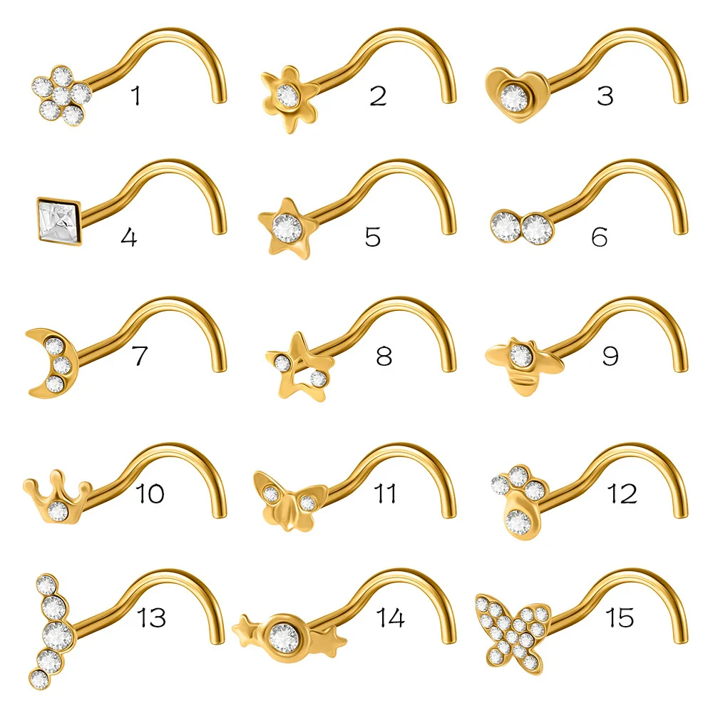 Stainless Steel Crown Heart Shape Nose Ring Sshaped Curved Rod Fivestar Love Czech Diamond Piercing Jewelry Electroplated - Image 8