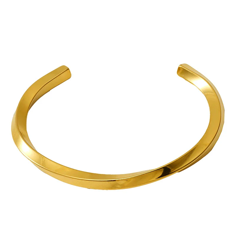 316L Stainless Steel Cshaped Twisted Geometric Opening Adjustable Unisex Couple Bracelet With Electroplating - Image 5
