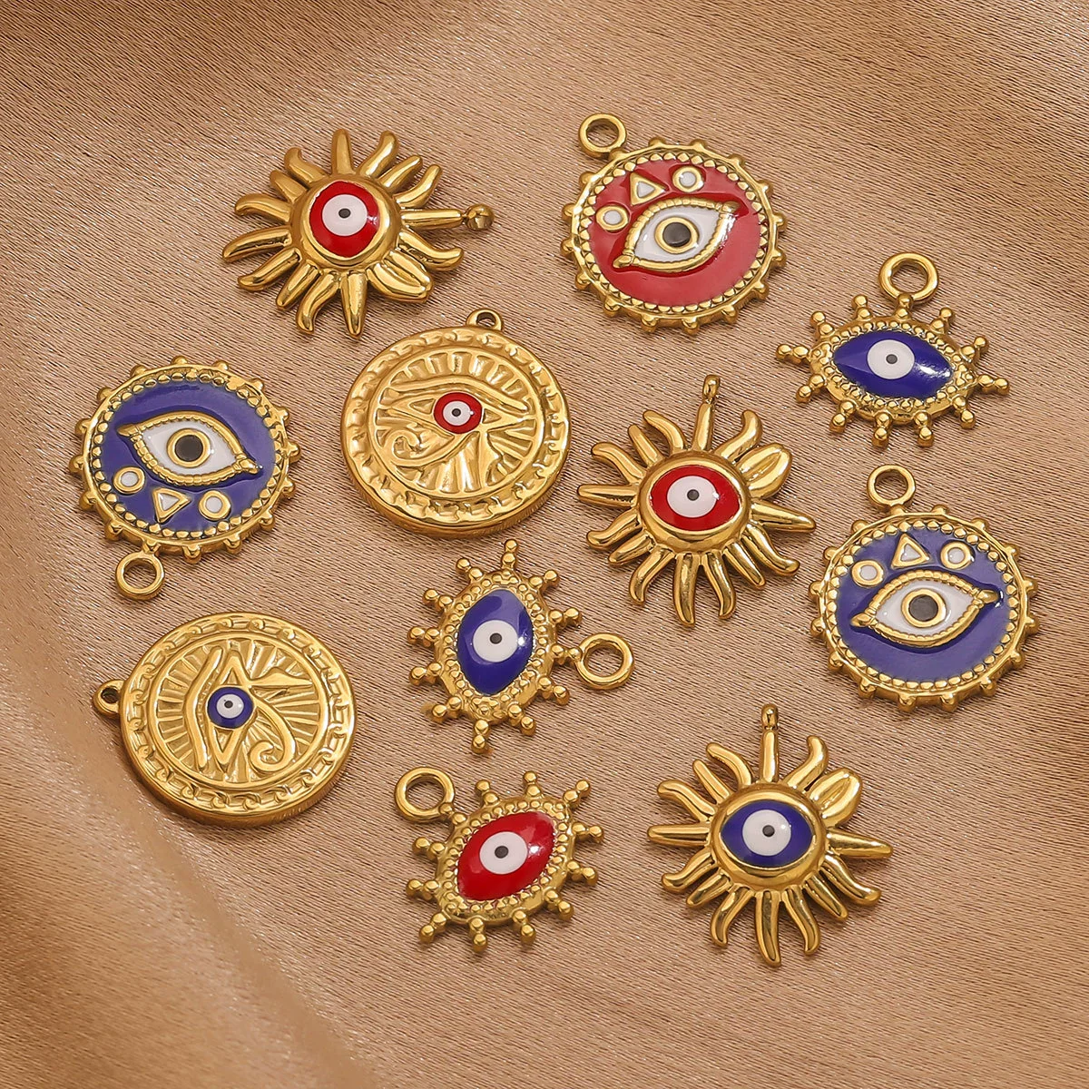 Stainless Steel Devil's Eye Oil Dripping Pendant Necklace With Sun Eyes Circle Shapes - Image 3