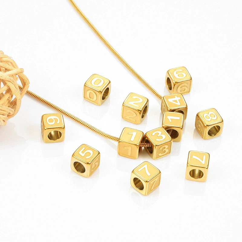 Stainless Steel Digital Square Loose Beads Vacuum Electroplated Jewelry Beading Material - Image 2