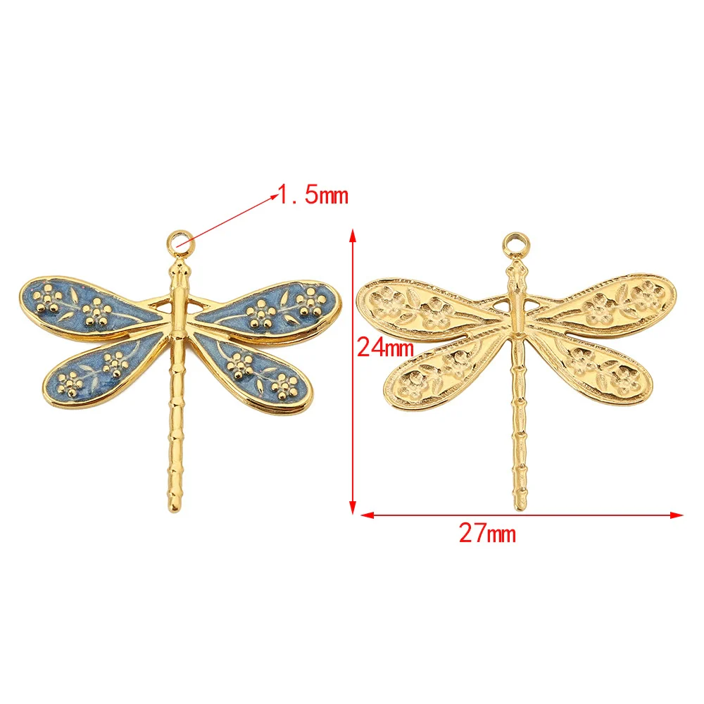 Stainless Steel Dragonfly Dripping Oil Electroplated Pendant Jewelry Accessories - Image 4