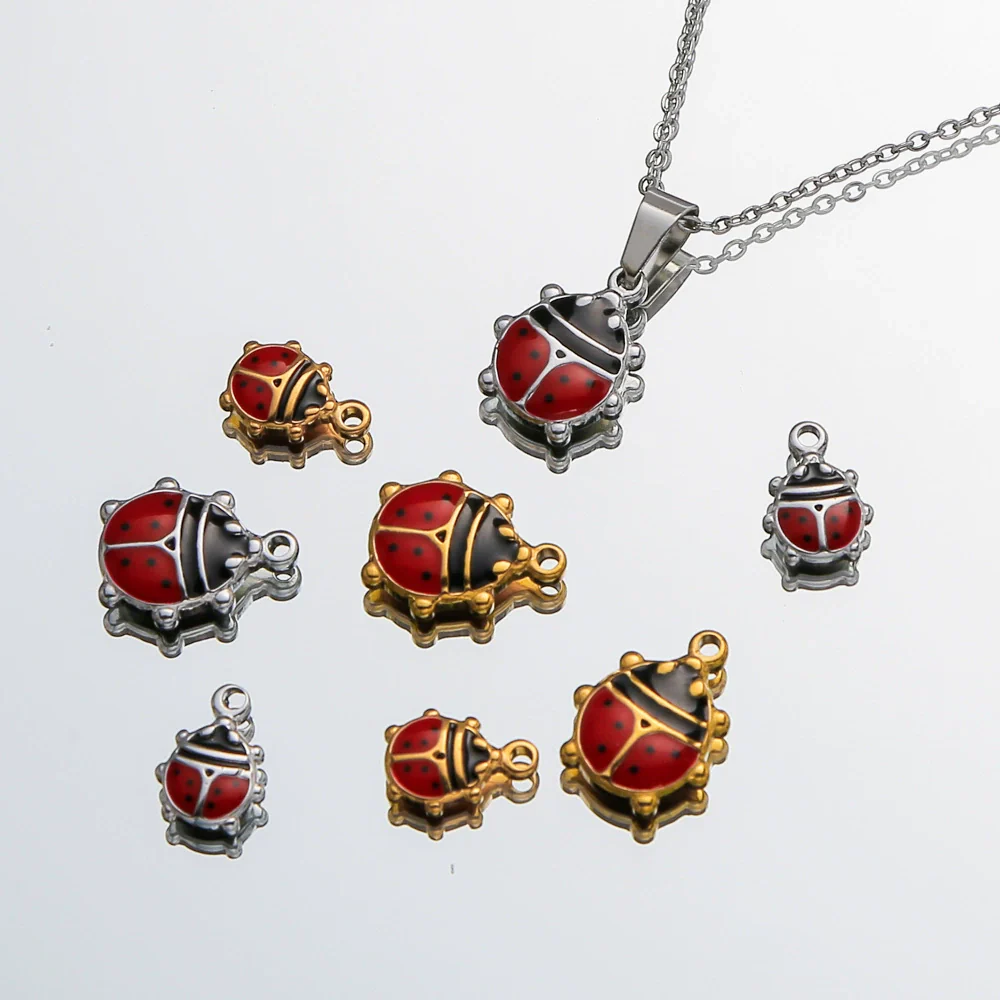 Stainless Steel Dripping Oil Seven Star Ladybug Handmade Jewelry Bracelet Pendant Necklace Earrings - Image 2