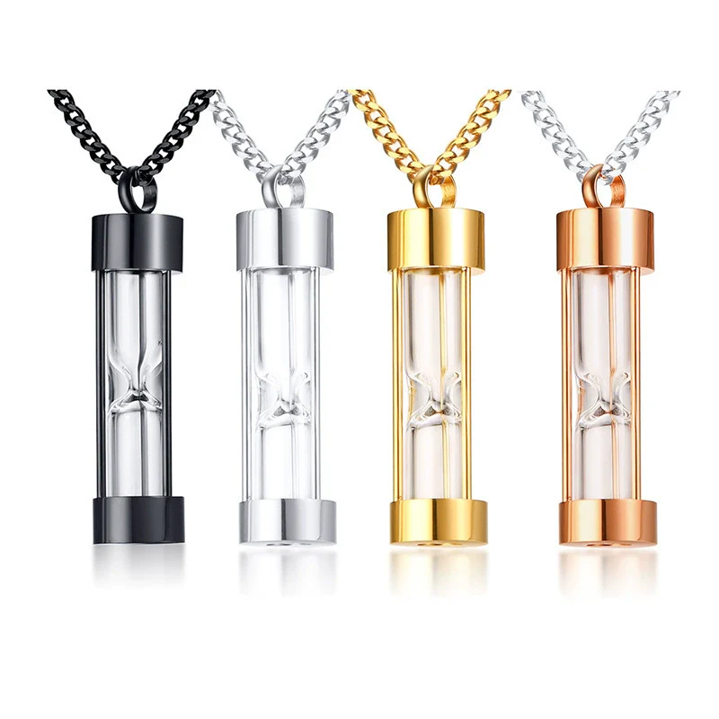 Stainless Steel Dropshaped Hourglass Pendant Necklace For Men And Women