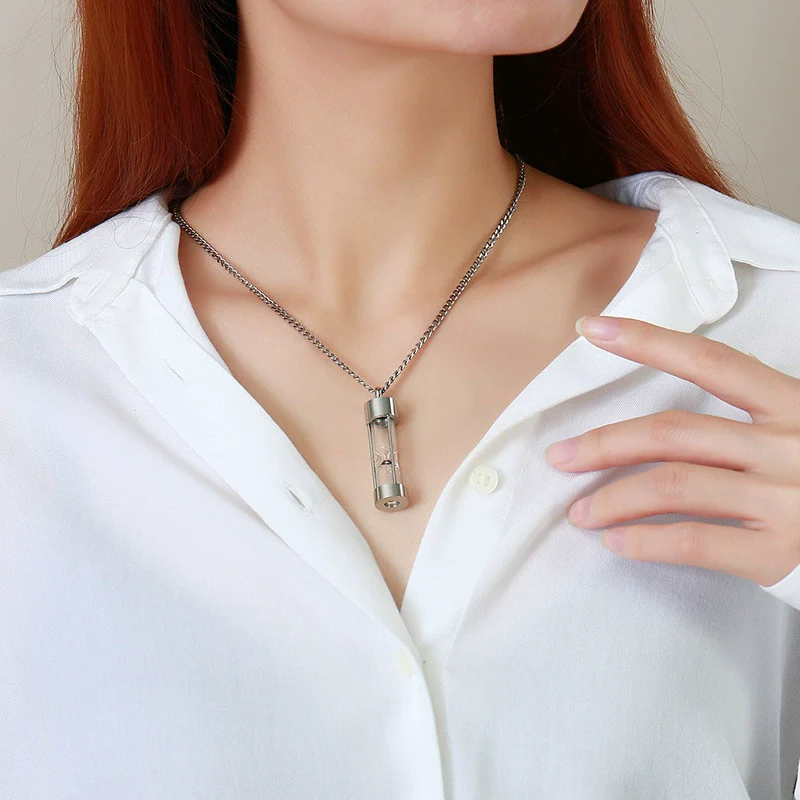 Stainless Steel Dropshaped Hourglass Pendant Necklace For Men And Women - Image 4