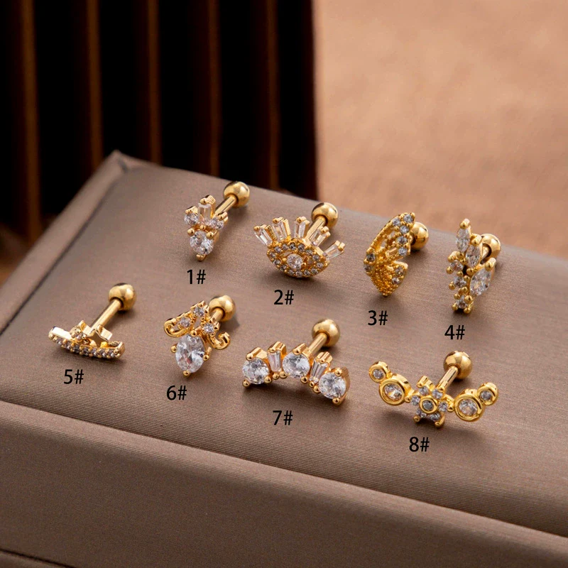 Stainless Steel Ear Nail With Zircon Heart Shape Electroplated For Women - Image 7