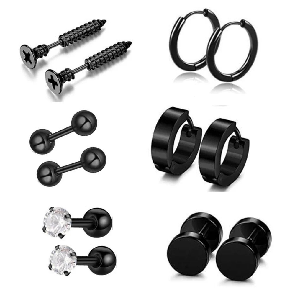 Stainless Steel Ear Stud Earrings Set With Flower Pattern Hip Hop Style - Image 6