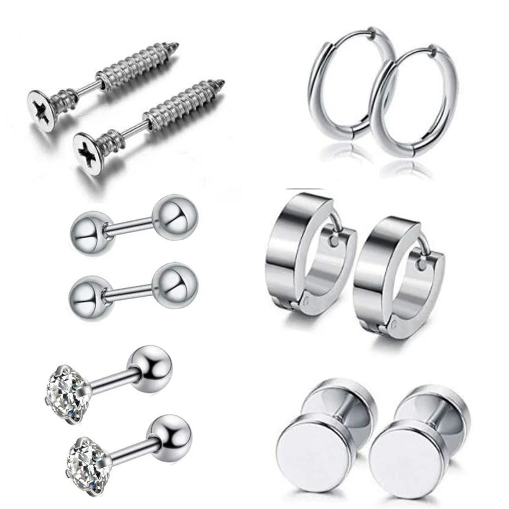 Stainless Steel Ear Stud Earrings Set With Flower Pattern Hip Hop Style - Image 8