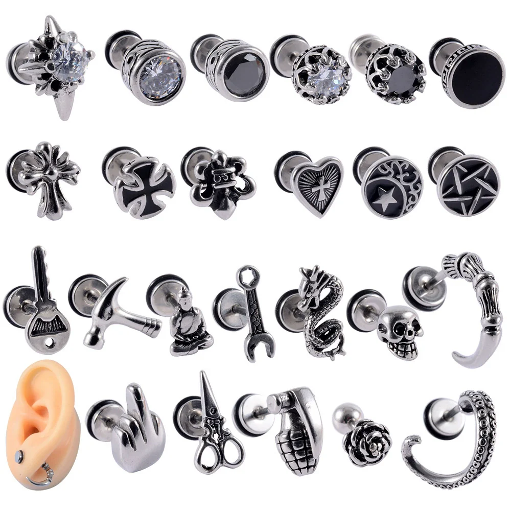 Stainless Steel Earrings With Geometric Animal Zodiac Patterns Heart And Drop Shaped Electroplated Punk Style