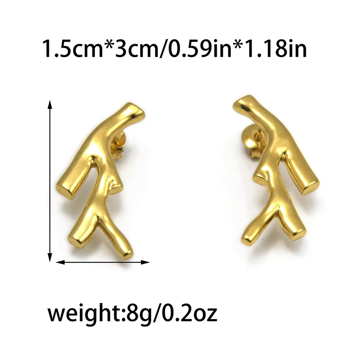 Stainless Steel Electroplated 18K Gold Fashion Personality Reindeer Antler Stud Earrings For Women - Image 6