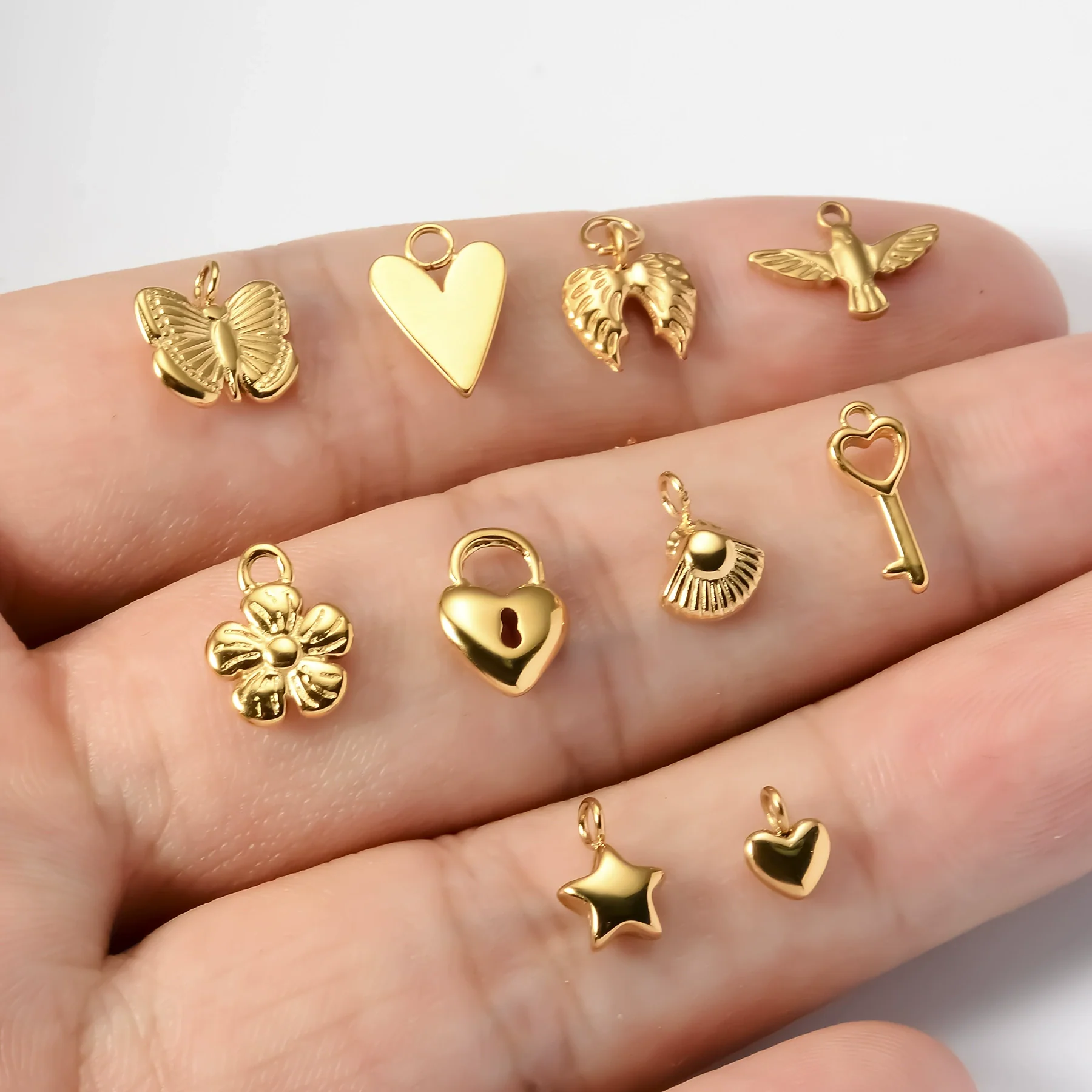 Stainless Steel Electroplated Geometric Love Flower Butterfly Bird Padlock Pendant Diy Bracelet Accessories - Image 3