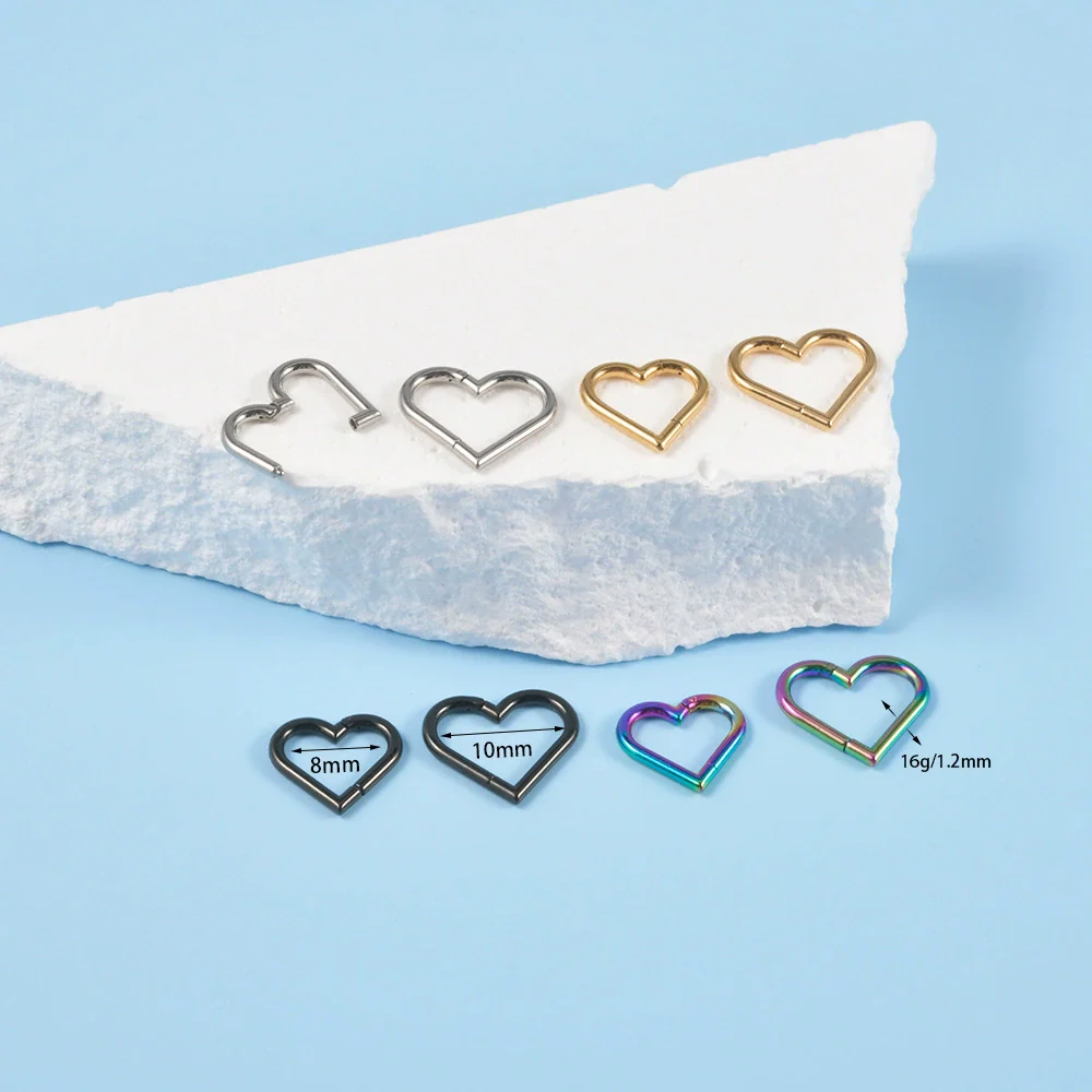 Stainless Steel Electroplated Heartshaped Earrings Lip Ring Interface Ring Ear Bone Ring - Image 3