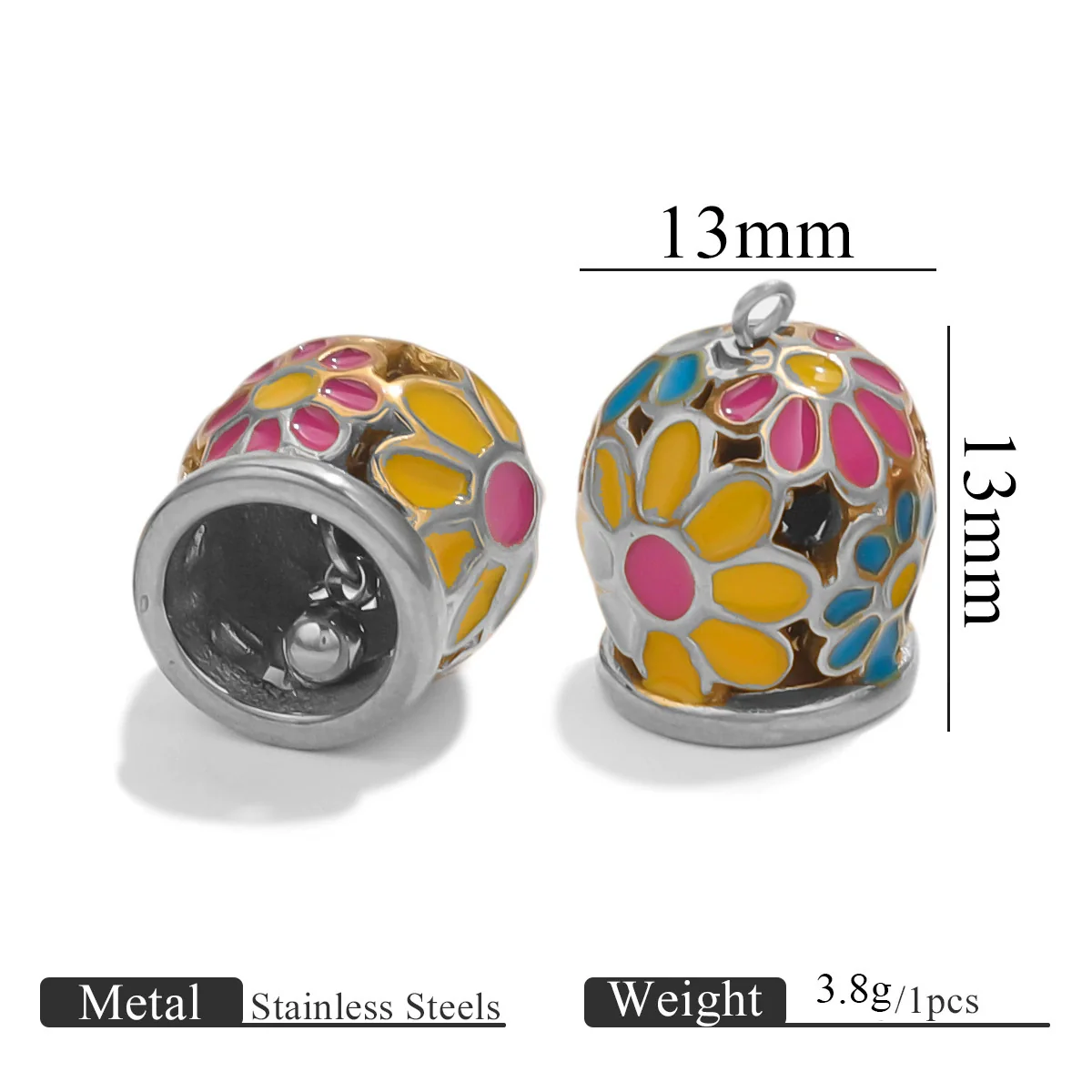 Stainless Steel Enamel Bell Pendant Jewelry Accessories For Bracelet And Anklet With Dripping Oil Treatment Leather Rope Or Red Rope Connection Diy Handmade - Image 6