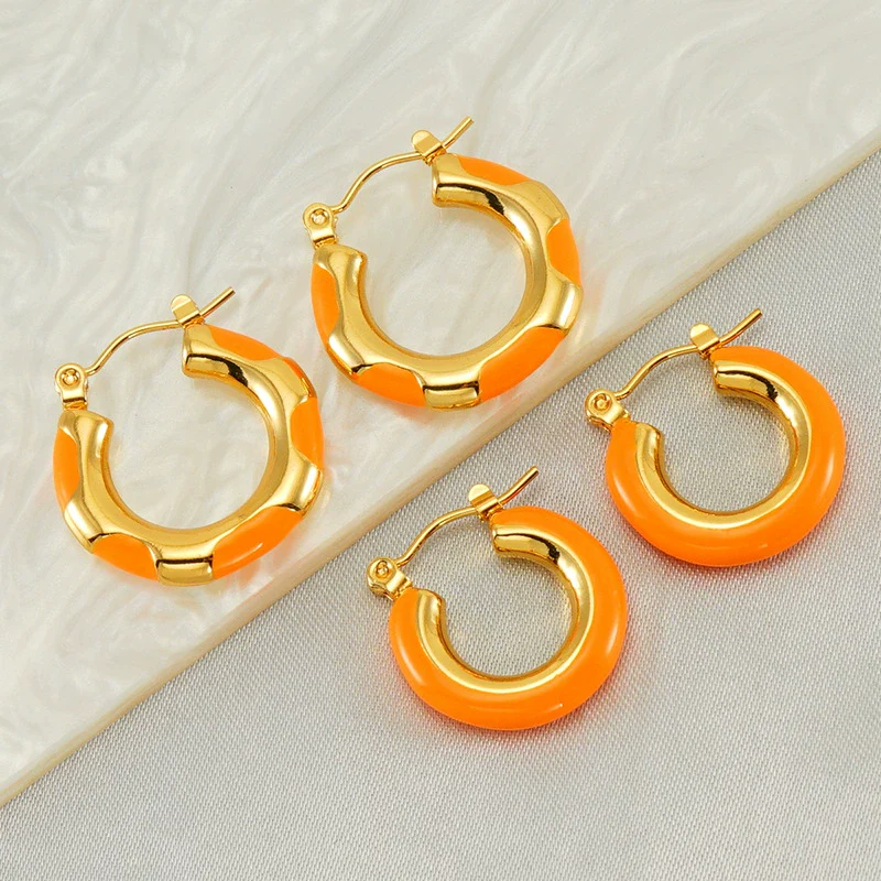 316L Stainless Steel Enamel Drop Glaze Geometric Electroplated Earrings For Women - Image 3