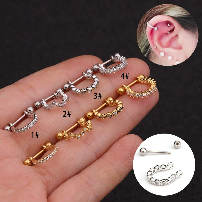 Stainless Steel Exotic Ushape Diamond Microembedded Earrings For Body Piercing Jewelry