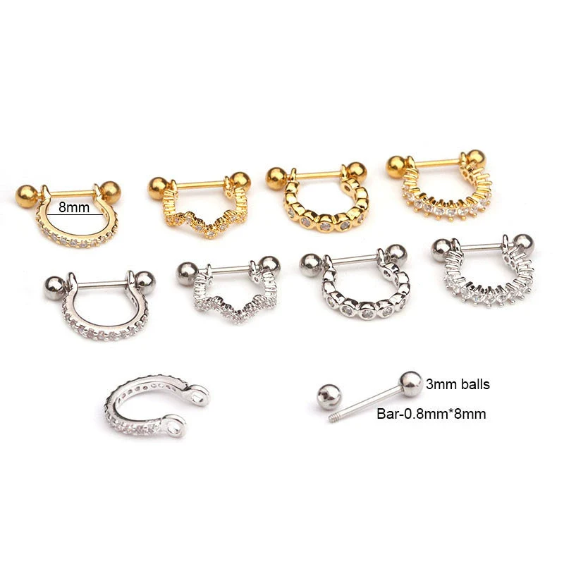 Stainless Steel Exotic Ushape Diamond Microembedded Earrings For Body Piercing Jewelry - Image 5