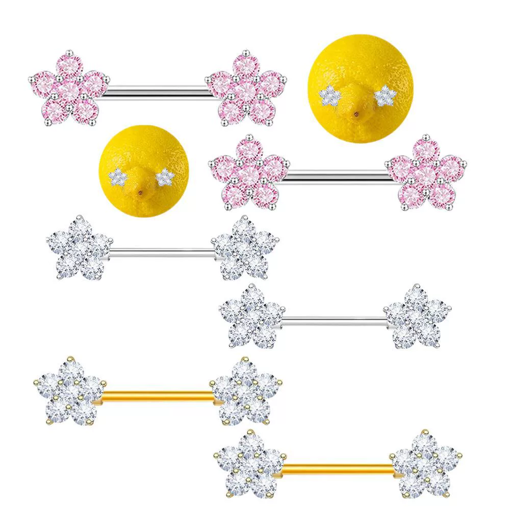 Stainless Steel Fashion Flower Peach Heart Microinlaid Zircon Nipple Ring Jewelry For Women Sold In Pairs - Image 5