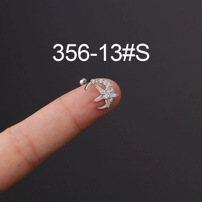 Stainless Steel Fashion Geometric Electroplated Zircon Ear Bone Puncture Earrings For Women - Image 18