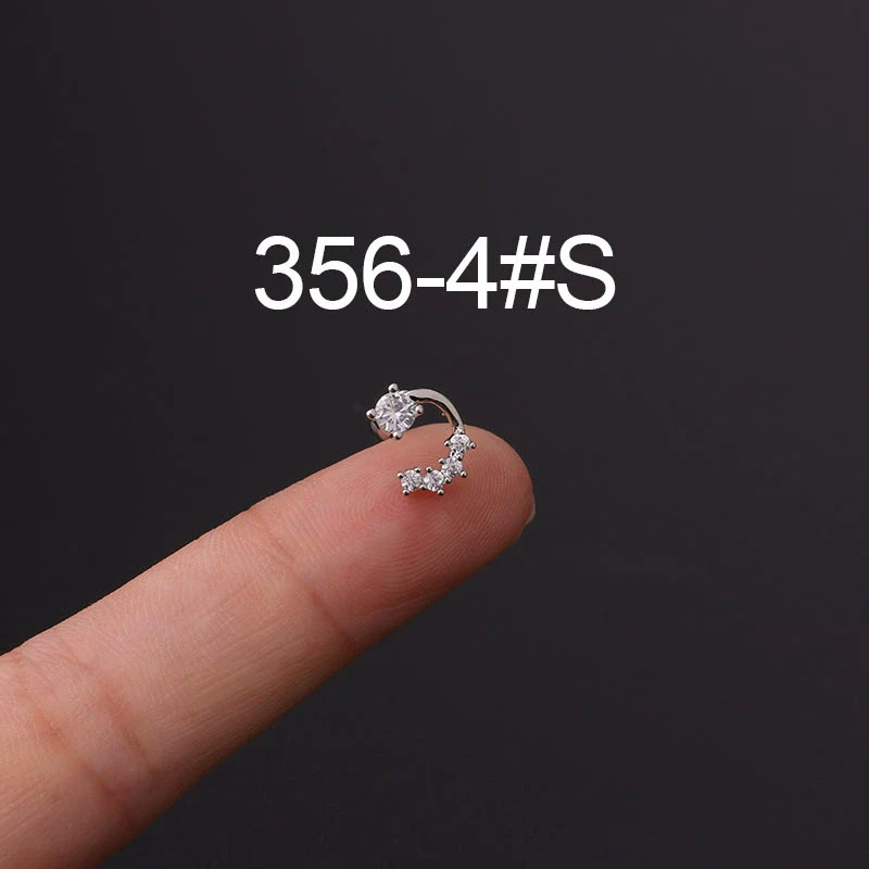 Stainless Steel Fashion Geometric Electroplated Zircon Ear Bone Puncture Earrings For Women - Image 9