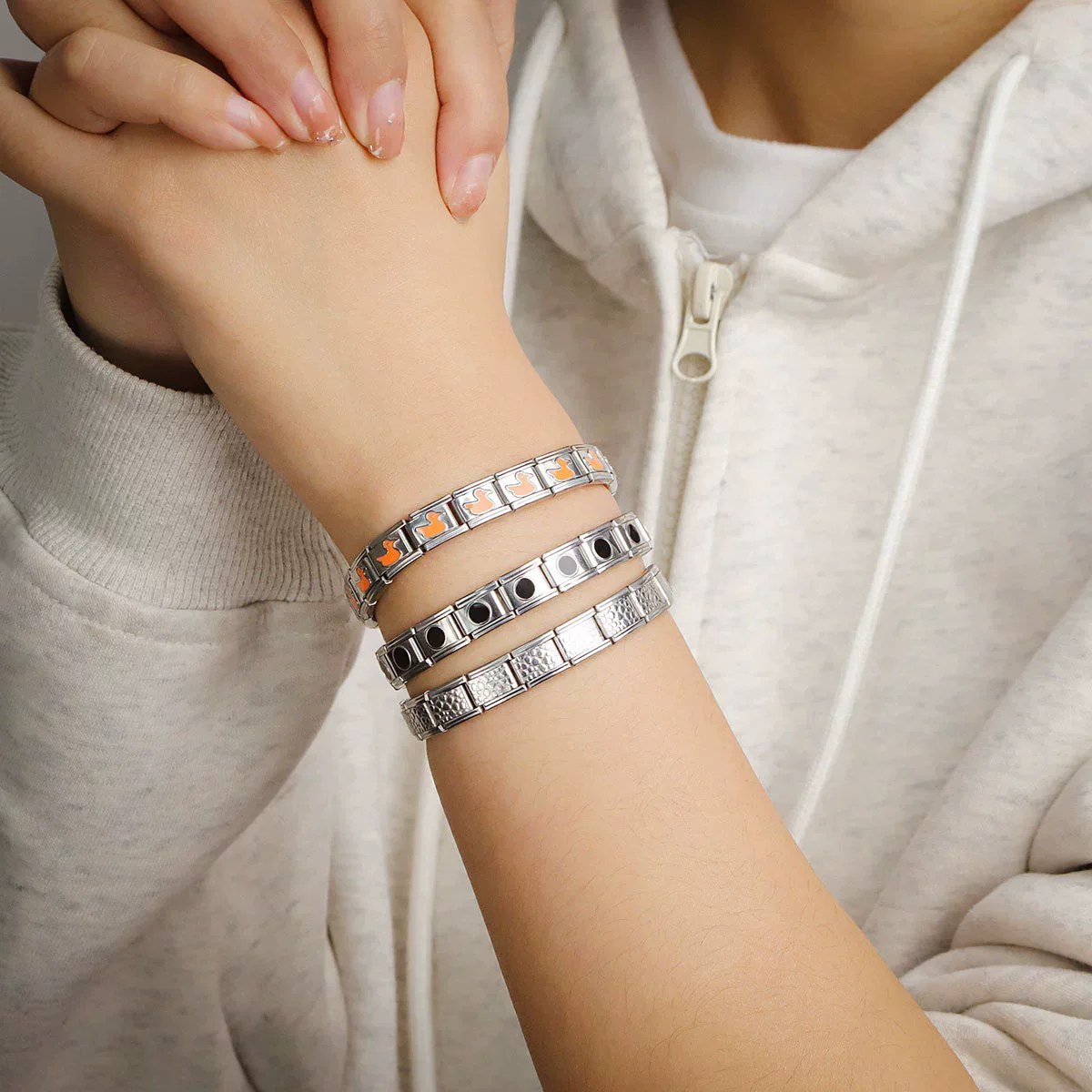 Stainless Steel Fashion Geometric Square Hook Heartshaped Elastic Diy Bracelet With Glow Module And Granular Accessories Electroplated - Image 4