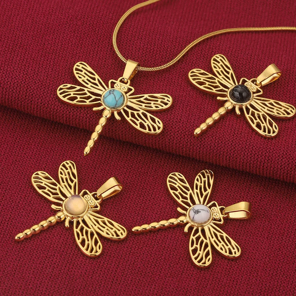 Stainless Steel Fish Pattern Dragonfly Pendant Jewelry Making Supplies With Electroplating 18K Treatment - Image 3