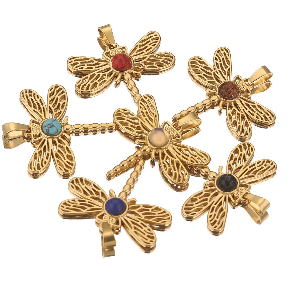 Stainless Steel Fish Pattern Dragonfly Pendant Jewelry Making Supplies With Electroplating 18K Treatment - Image 4