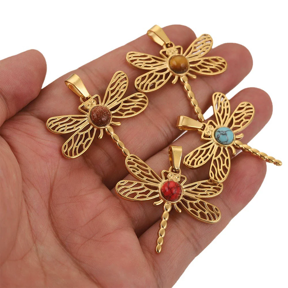 Stainless Steel Fish Pattern Dragonfly Pendant Jewelry Making Supplies With Electroplating 18K Treatment - Image 5