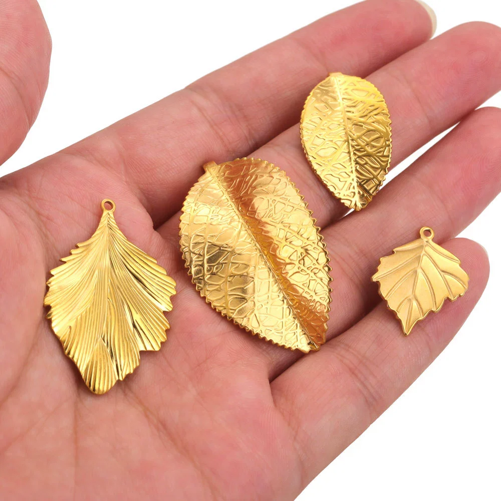 Stainless Steel Fish Pattern Leaf Earrings And Necklace Jewelry Accessories Diy Handmade With 18K Electroplating - Image 3