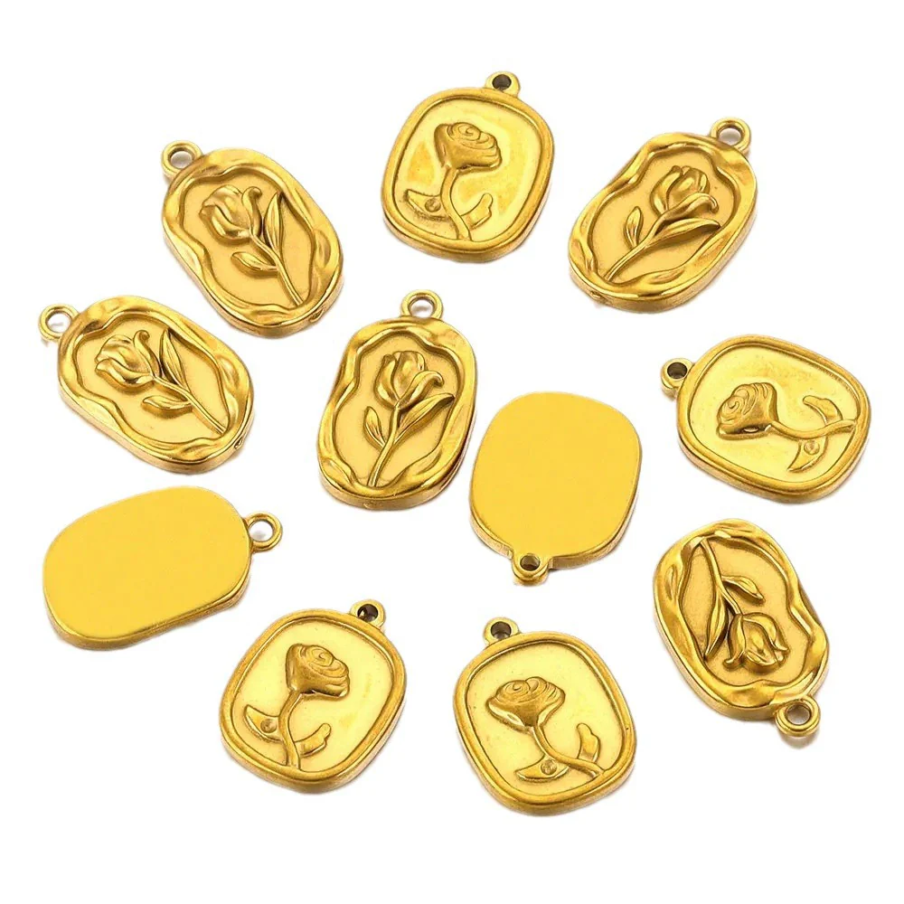 Stainless Steel Fish Pattern Rose Pendant Electroplated Diy Necklace Jewelry Accessories - Image 5