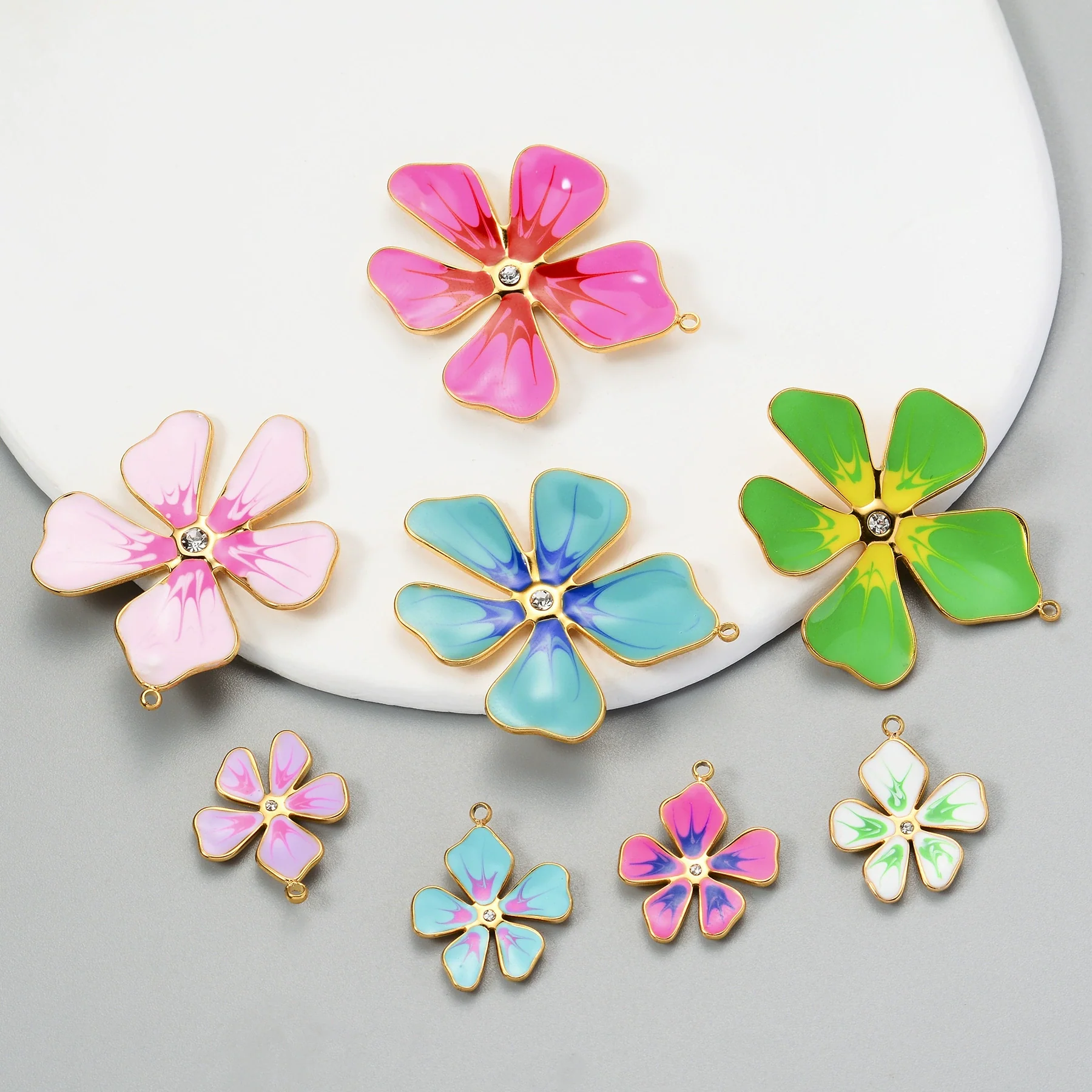 Stainless Steel Fivepetal Flower Drop Oil Jewelry Accessories Earrings Pendant Diy Handmade Material - Image 3