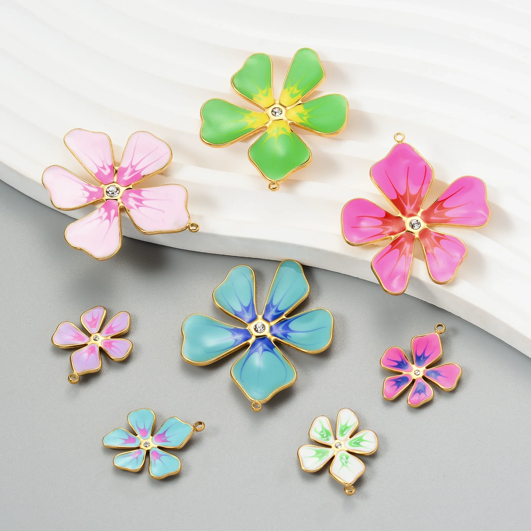 Stainless Steel Fivepetal Flower Drop Oil Jewelry Accessories Earrings Pendant Diy Handmade Material - Image 4