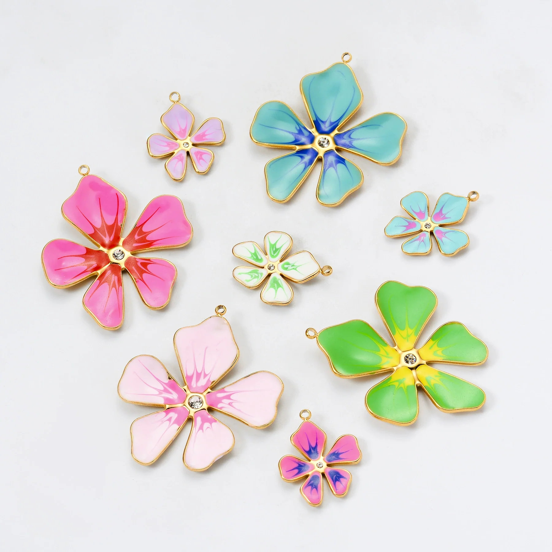 Stainless Steel Fivepetal Flower Drop Oil Jewelry Accessories Earrings Pendant Diy Handmade Material - Image 5