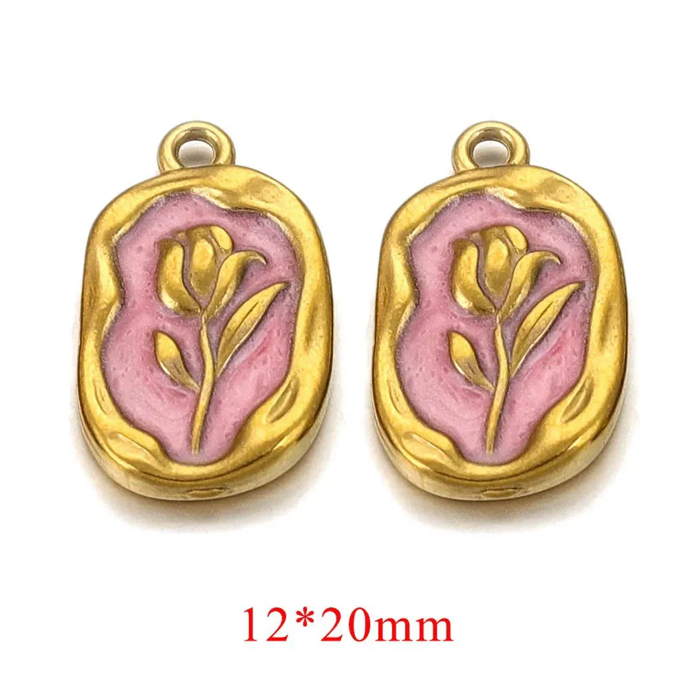 Stainless Steel Flower Badge Pendant Earrings Necklace With Dripping Oil Design Handmade - Image 11