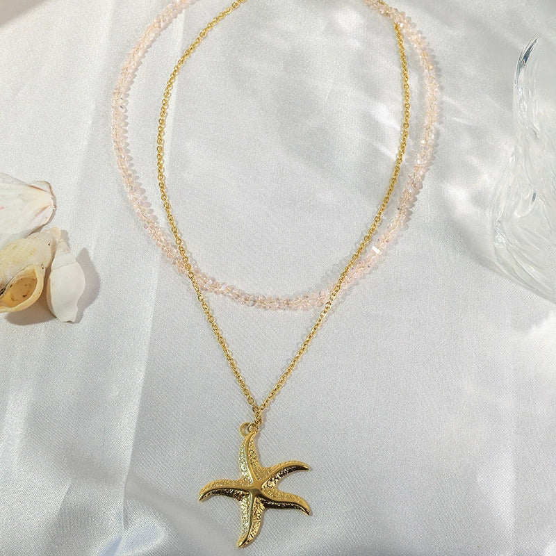 Stainless Steel Flower Starfish Pendant Necklace Electroplated Fashion Jewelry - Image 4