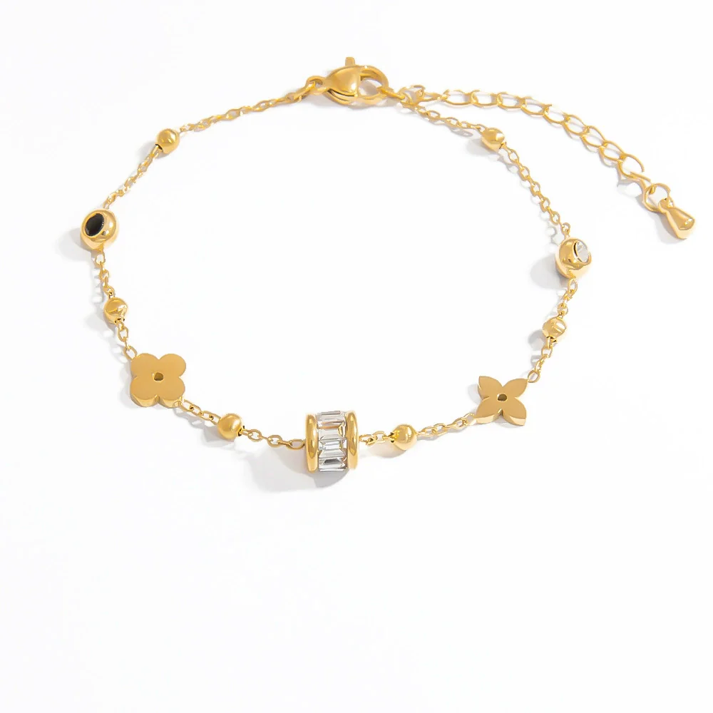 Stainless Steel Fourleaf Clover Gemstone Pendant Bracelet Electroplated Women's Jewelry Simple Style - Image 5