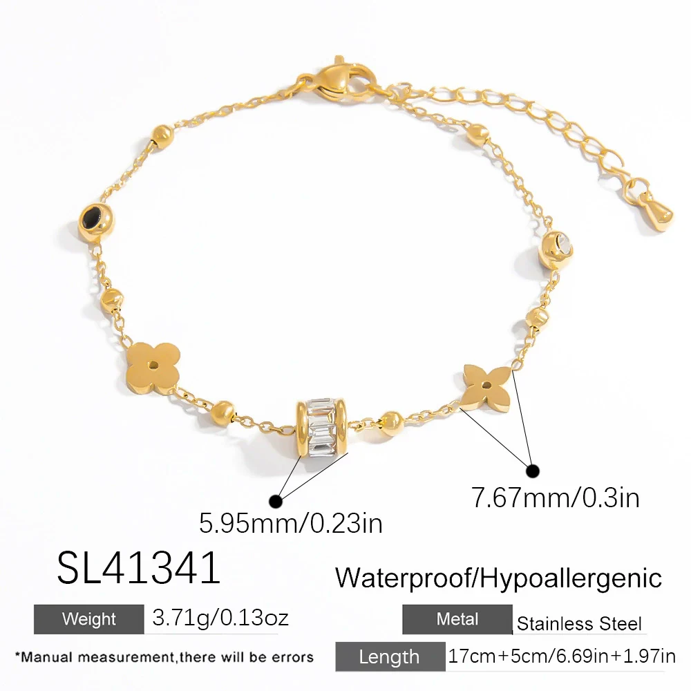Stainless Steel Fourleaf Clover Gemstone Pendant Bracelet Electroplated Women's Jewelry Simple Style - Image 7