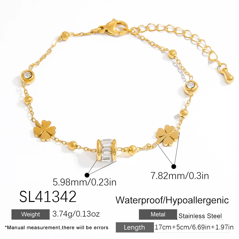 Stainless Steel Fourleaf Clover Gemstone Pendant Bracelet Electroplated Women's Jewelry Simple Style - Image 8