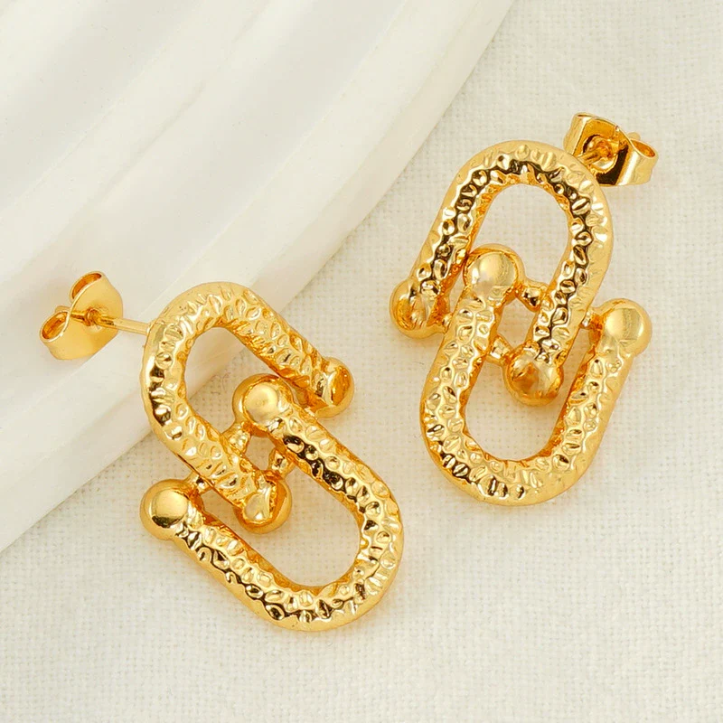 316L Stainless Steel Geometric Buckle Earrings For Women Gold Plated Jewelry - Image 3