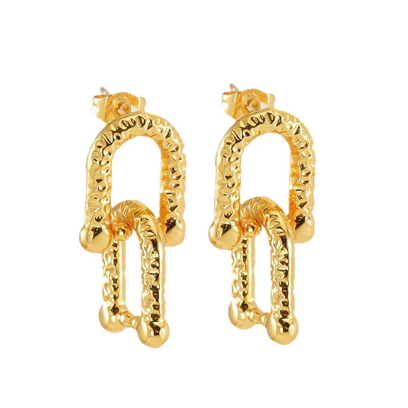 316L Stainless Steel Geometric Buckle Earrings For Women Gold Plated Jewelry - Image 5