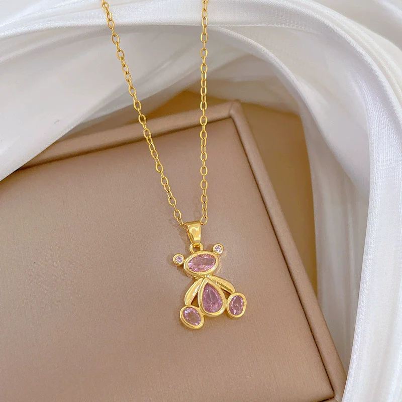 Stainless Steel Geometric Cartoon Style Full Diamond Necklace For Women And Men - Image 3