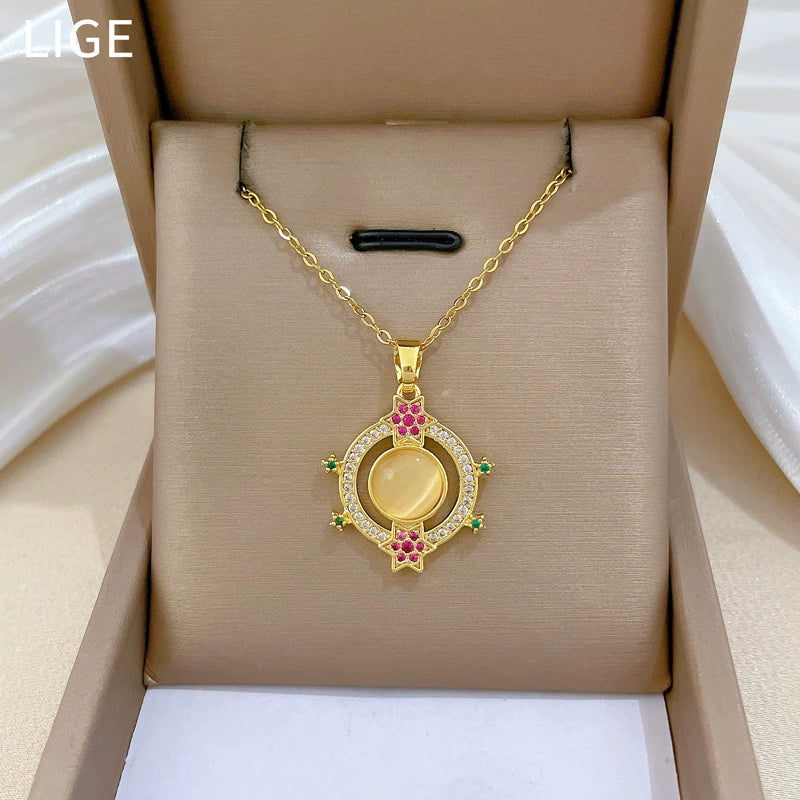 Stainless Steel Geometric Cartoon Style Ring And Necklace