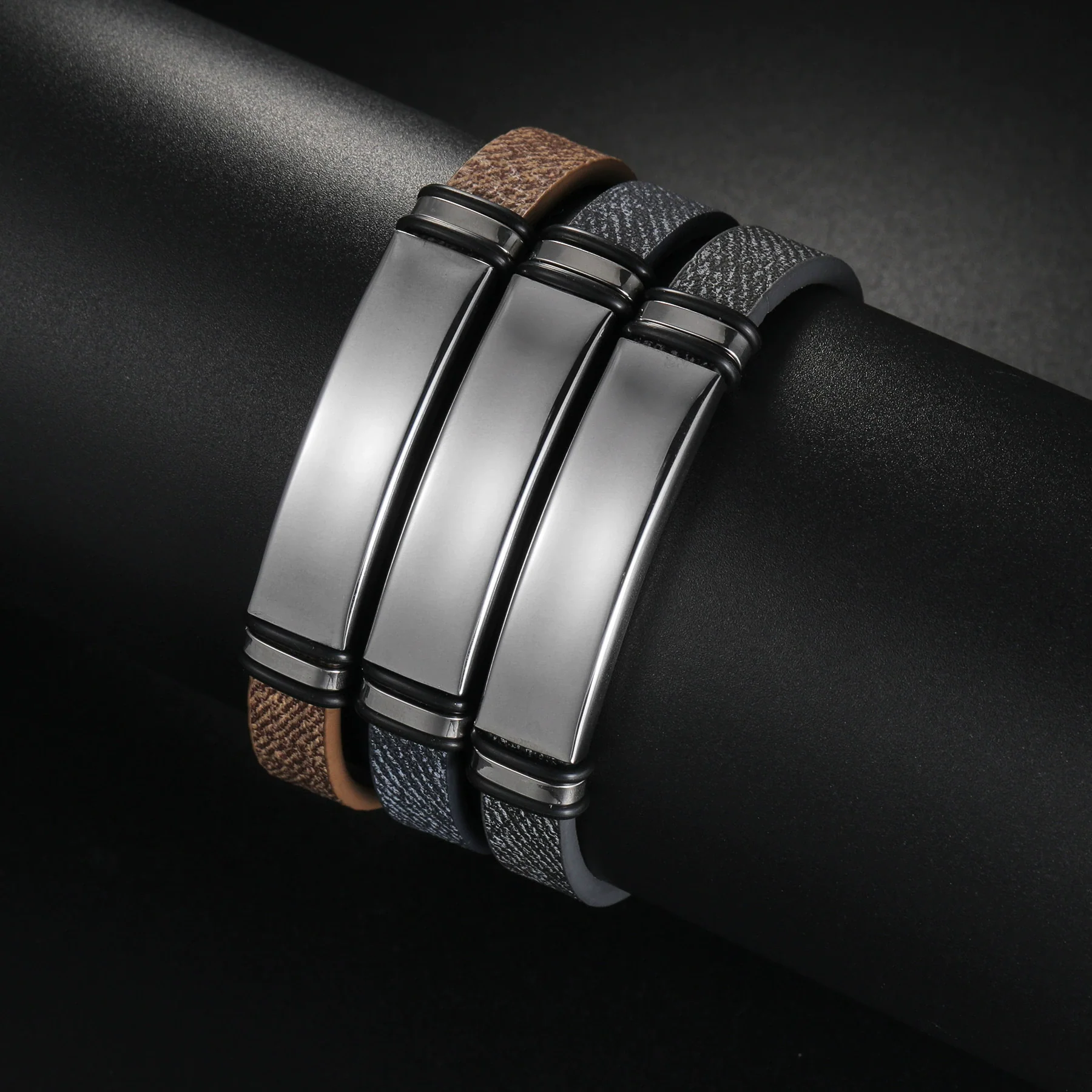 Stainless Steel Geometric Couple Sports Bracelet With Laser Engraving And Polish Design