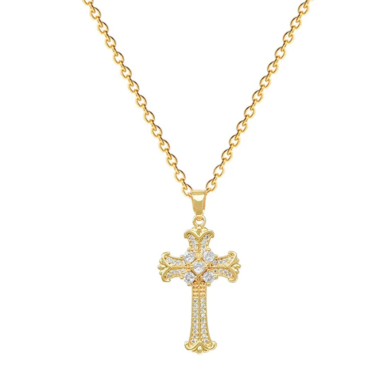 Stainless Steel Geometric Cross Diamond Necklace Unisex - Image 4